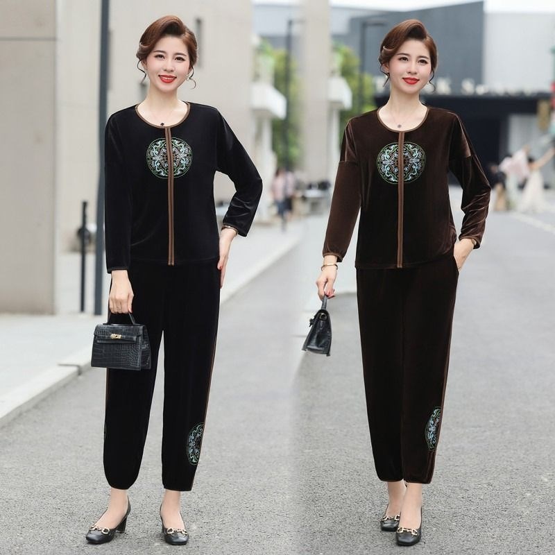 速发中年妈妈秋装妇220装新款洋气中年套春秋长袖上衣服时尚两件