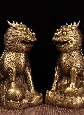 速发纯铜室用财富踩摆卦麒麟办公家客厅装饰品铜动物工艺品桌面八