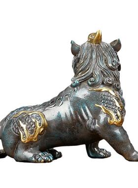 彩铜谛听摆件家居办公室瑞兽黄铜谛听桌面装饰礼品玄关酒柜工艺品