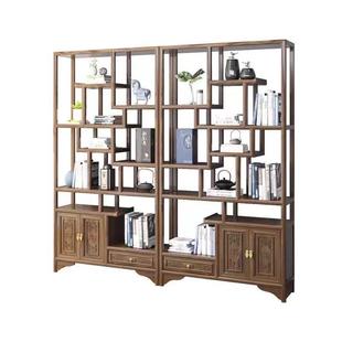 新中式实木博古架多宝阁书柜办公室客厅摆件收纳架茶叶展示置物架