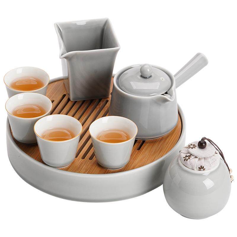 日式冰灰釉茶具套装简约家用茶壶茶杯茶盘功夫茶具干泡小套装