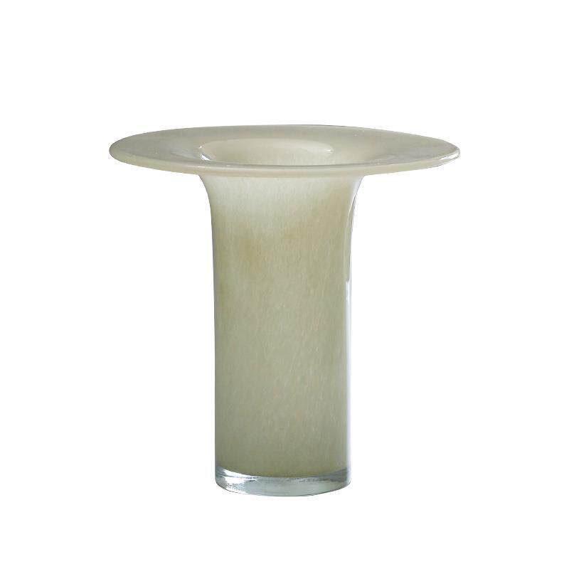 奶白圆盘中古玻璃花瓶花器ins风软装饰品高级家居摆件