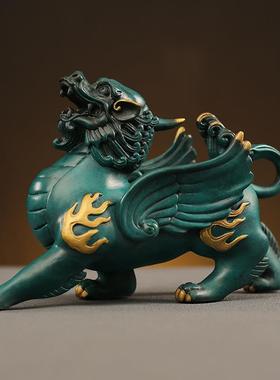 飞天貔貅铜貔貅摆件一对黄铜招财聚财皮丘客厅酒柜装饰工艺品精品