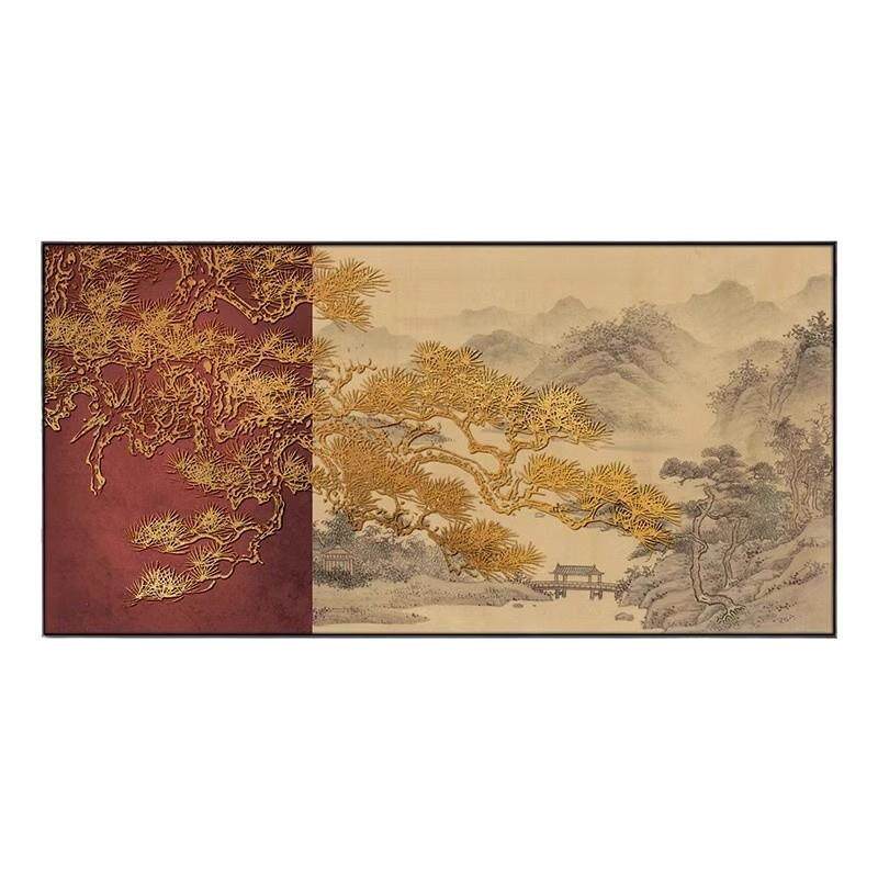 客餐厅高档背景墙挂画新中式大气山水画酒店东方美学立体装饰壁画