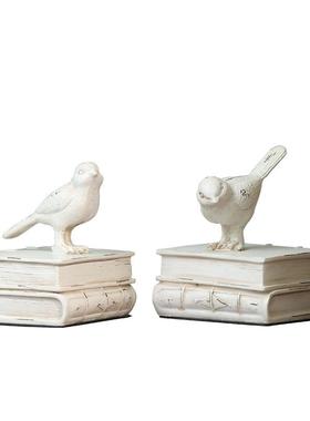 美式乡村树脂家居摆件复古做旧小鸟书档装饰工艺礼品！