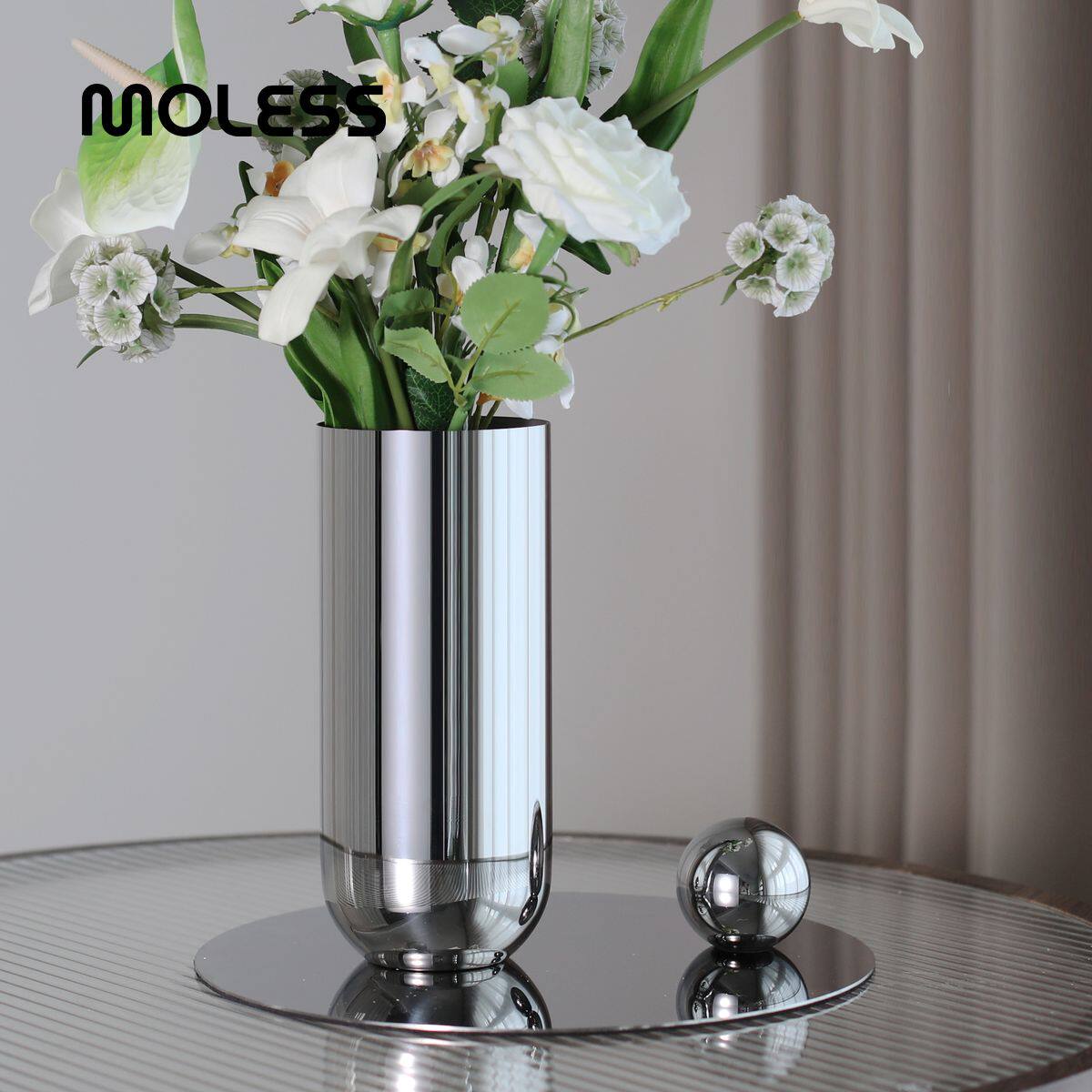 MOLESS轻奢创意不锈钢插花瓶北欧极简约干花摆件生日乔迁礼物摆件