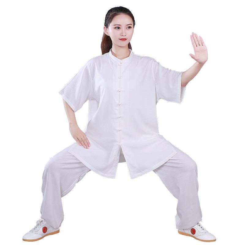春夏低领棉麻太极服女中国风练功服夏季武术太极拳服装男新品