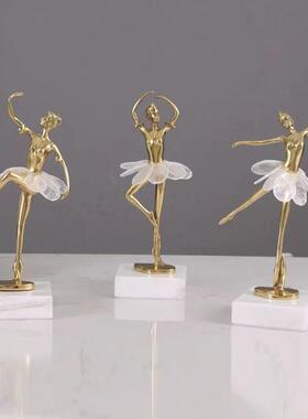 轻奢天然晶石玛瑙水晶芭蕾舞者女孩铜摆件客厅酒柜卧室家居装饰品