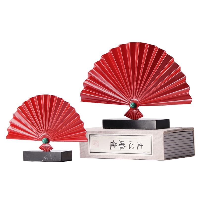 新年元旦氛围场景布置禅意新中式宋氏美学红色古风铁艺扇子装饰品