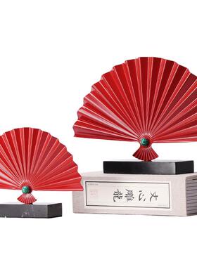 新年元旦氛围场景布置禅意新中式宋氏美学红色古风铁艺扇子装饰品