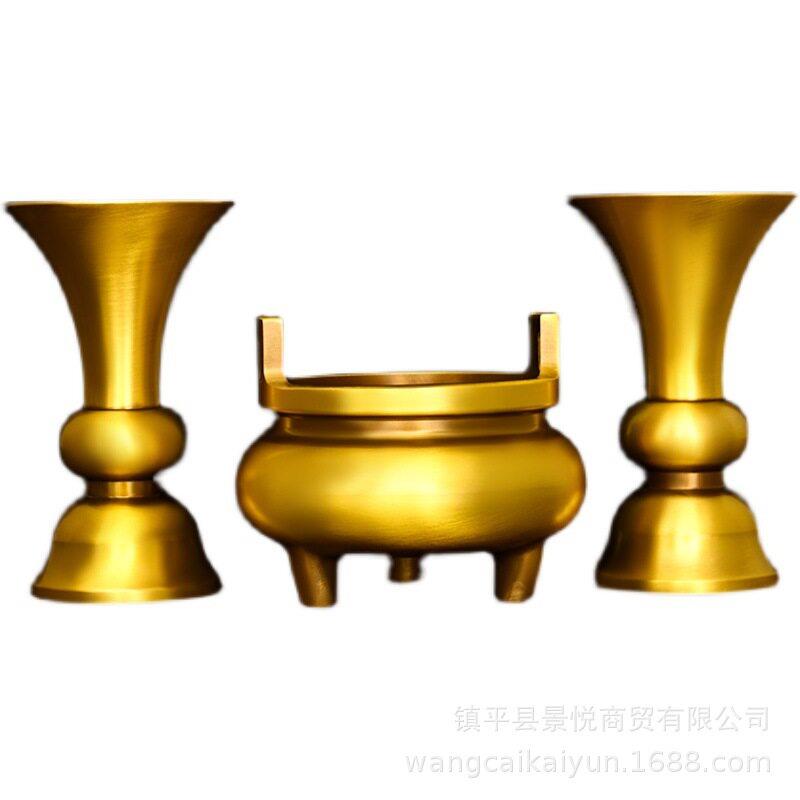 纯铜五供摆件香炉烛台花套装纯铜烛台香炉花一套家用用品