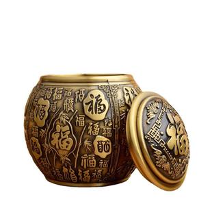 黄铜百福聚宝盆水缸米缸办公室书桌桌面小摆件烟灰缸书房装 饰品