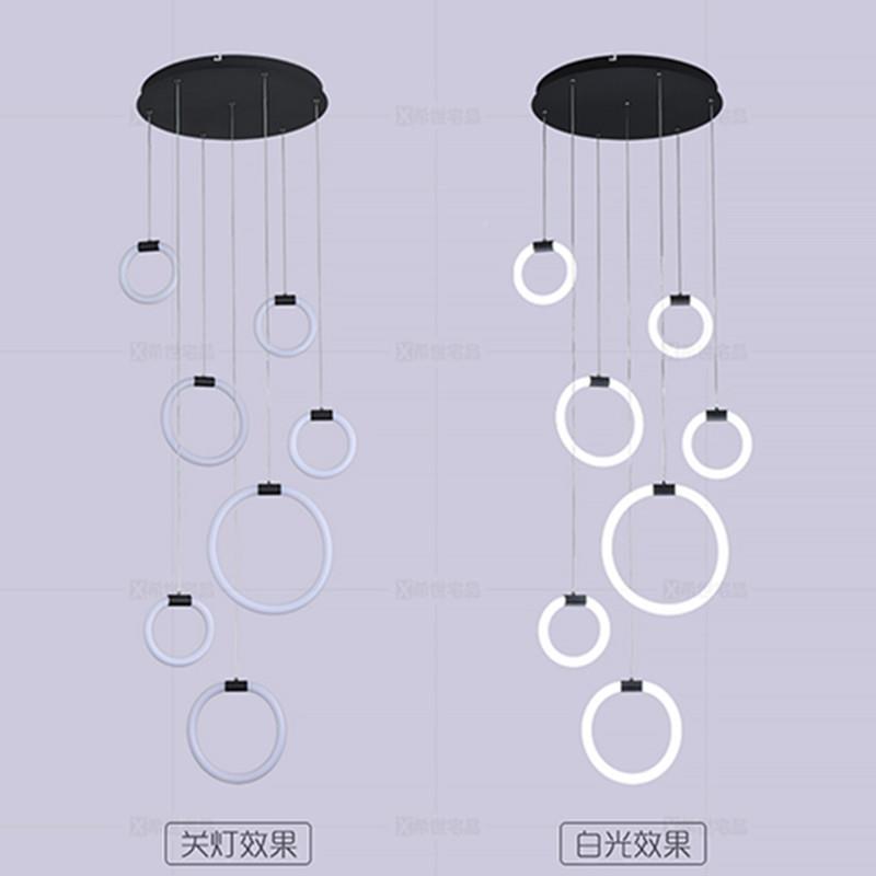 楼梯厅长复式吊灯公寓别客墅酒店现代简约拉环圆形北欧饰灯全屋