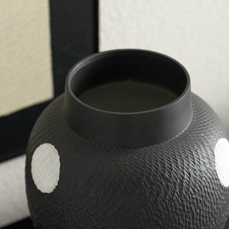 侘寂风插干花陶瓷花器复古黑白抽象软装酒店样板房客厅民宿装饰品