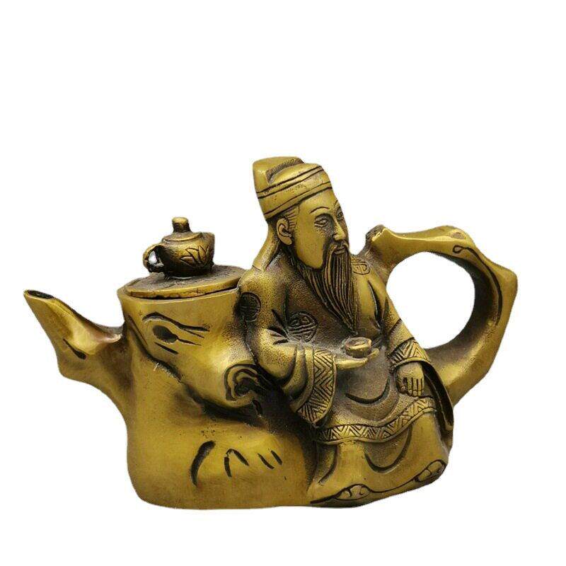 仿古黄铜人物酒壶摆件黄铜水壶茶壶酒壶树桩壶李白酒壶古玩工艺品