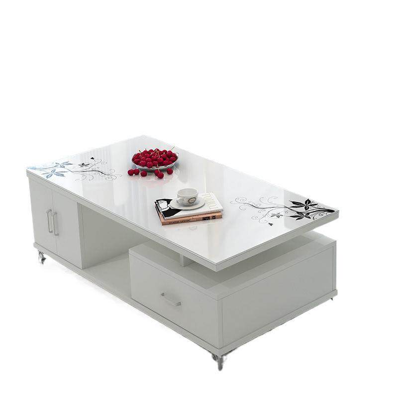 现代简约烤漆茶几钢化玻璃黑白金色小户型客厅家具电视柜组合加高