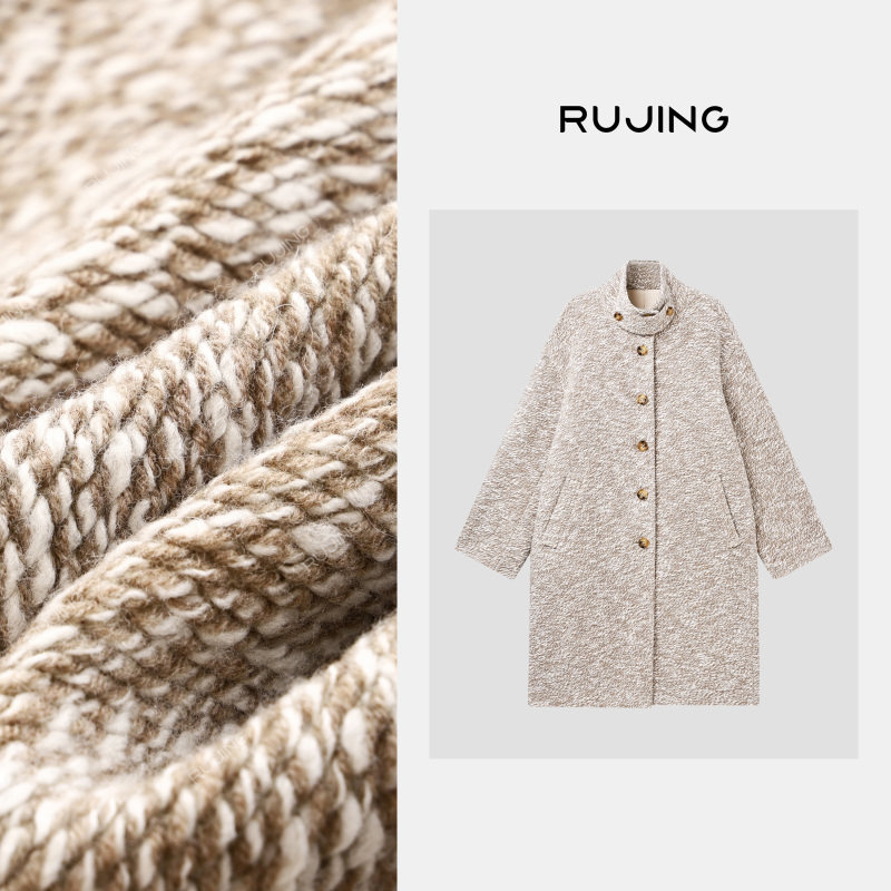 RUJING 丨黑标【云絮花纱】100%羊毛立领保暖毛呢外套大衣-2512XW