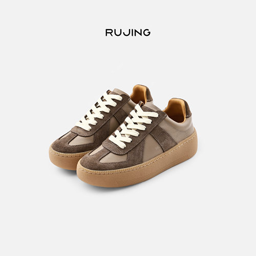 RUJING丨【法式蜗牛】】進口丝光牛皮内里水染羊皮厚底德训鞋-251