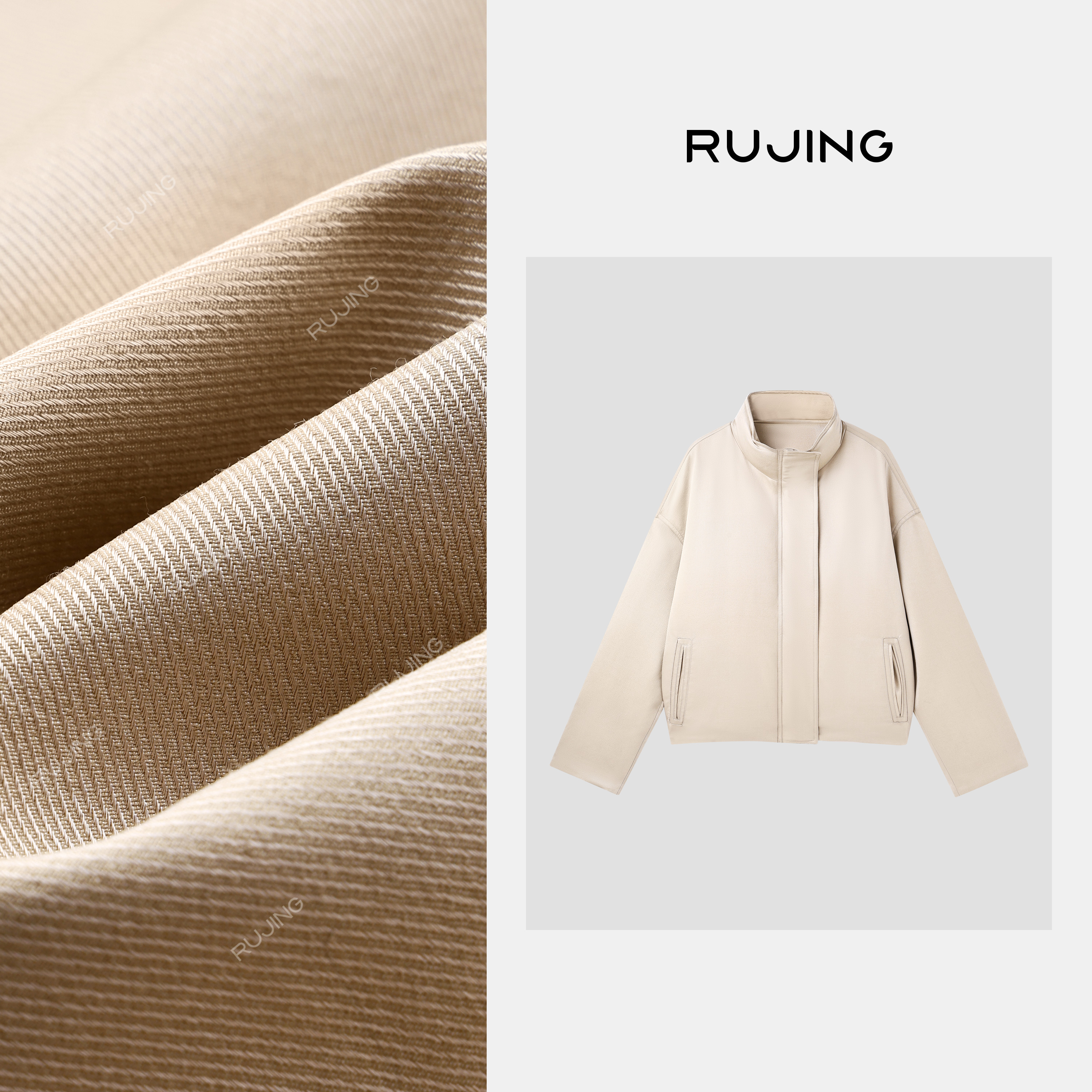 RUJING丨【羊毛鹅绒夹克】32姆米丝毛斜纹羊毛蚕丝鹅绒服-2512YRC