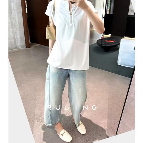 RUJING丨顶奢【结构牛仔】复古潮流牛仔裤女士2026夏通勤休闲裤