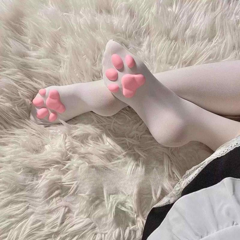 可爱风~日系3D猫爪立体肉垫丝袜jk袜子裤袜白丝过膝袜显瘦防滑