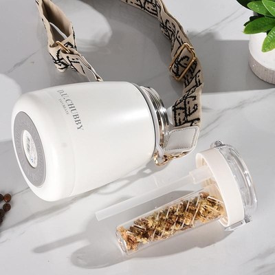 网红养生茶漏大肚保温杯女士大容量水杯防漏吸管带茶隔花茶杯可爱
