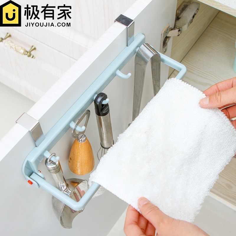 抹布挂架厨房柜门背抹布挂钩免打孔单杆门背式毛巾架可粘贴麻布架