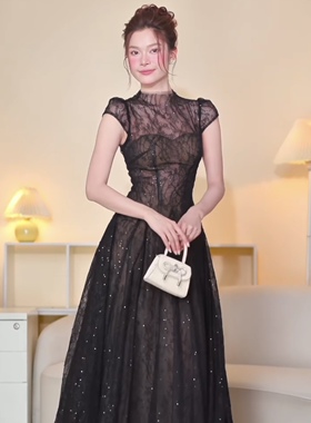 越南小众品牌SoVintage蕾丝亮片连衣裙法式优雅气质长款礼服