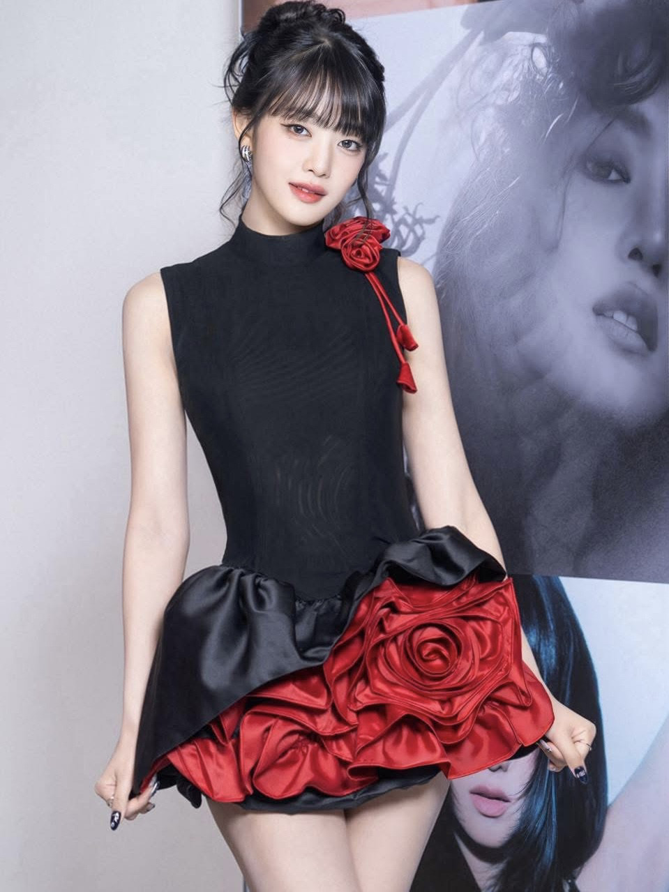 越南正品代购Moulinrose无袖拼接撞色玫瑰花连衣裙高级感气质礼服