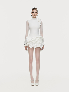 越南正品代购Moulinrose长袖花朵法式修身连衣裙高级感名媛礼服