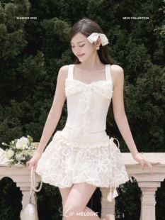 越南小众品牌LAGOM吊带蕾丝拼接蝴蝶结上衣+半身裙两件套优雅甜美