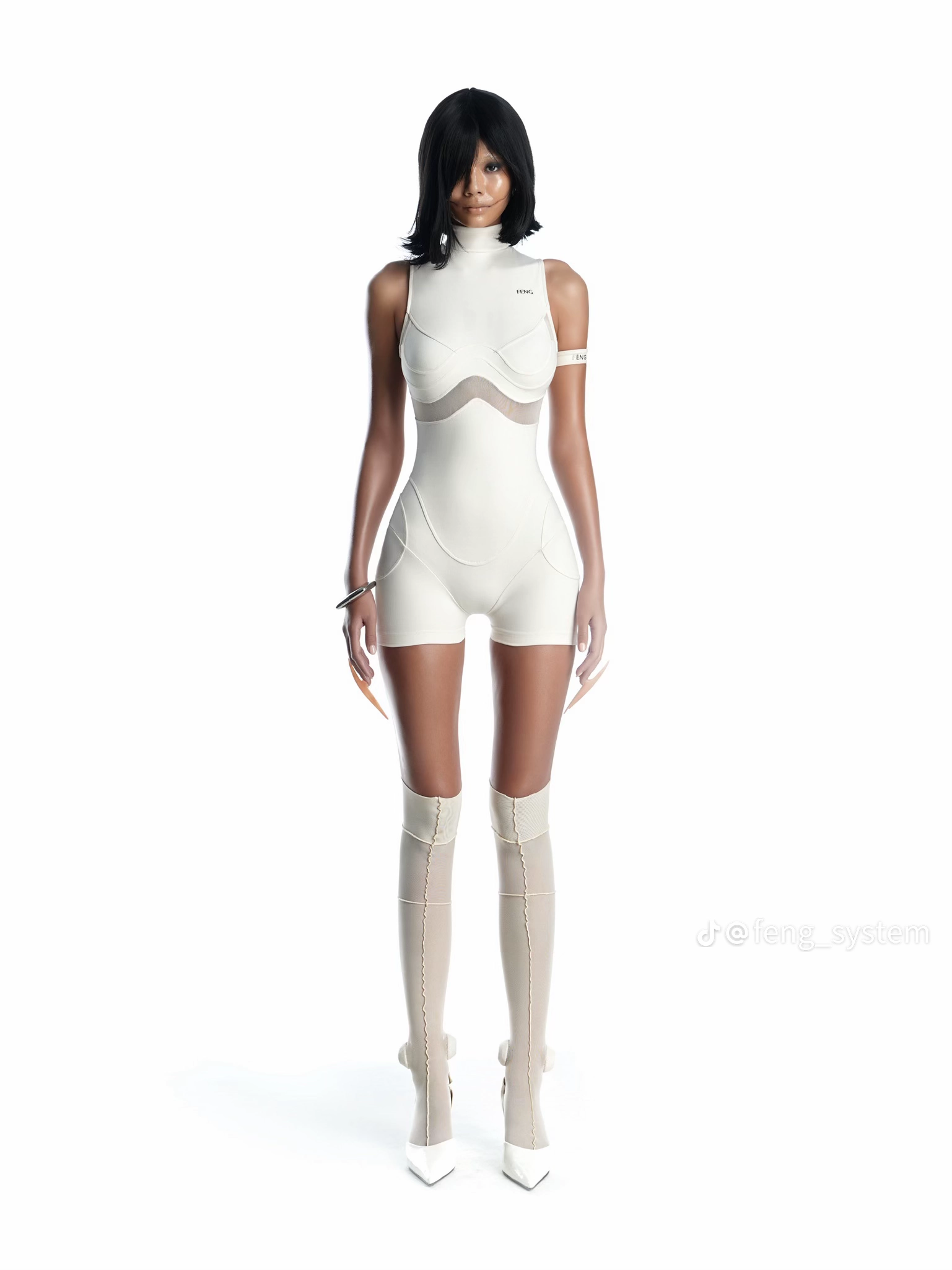 越南小众品牌FENG修身高领无袖性感欧美风连体衣