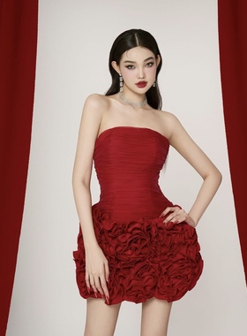 越南小众品牌BYDI抹胸包臀性感花苞裙高端气质礼服