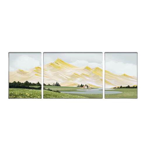 网红侘寂风挂画背有靠山沙发背景墙手绘油画三联晶瓷画客厅装饰画
