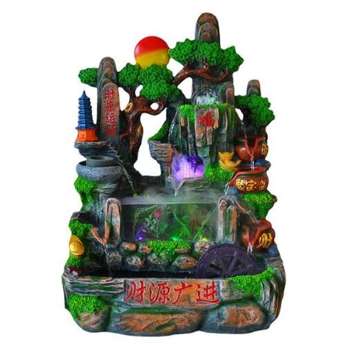 新品创意假山喷泉流水摆件带玻璃鱼缸微型水底世界室内水景观