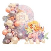 美人鱼女孩儿童生日装 饰场景布置气球派对10岁周岁百天宴背景kt板