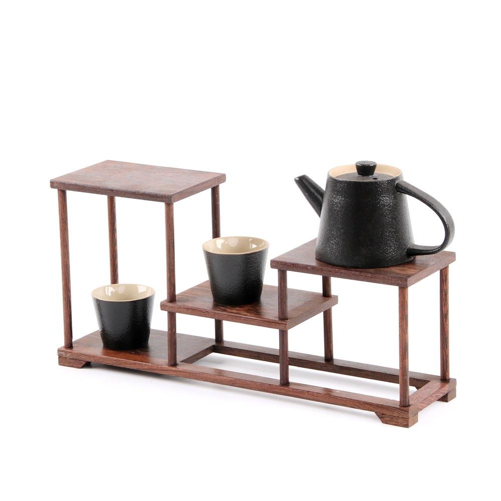 鸡翅木紫砂壶架子摆件茶具架茶架实木小博古架多宝阁展示架底座架