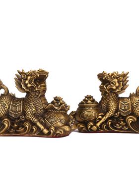 铜聚宝盆麒麟摆件一对黄铜麒麟卧室客厅玄关办公室装饰工艺品大号