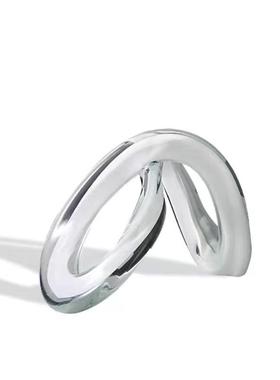 现代轻奢黑白琉璃交叉扭转摆件样板间别墅家居客厅桌面创意饰品