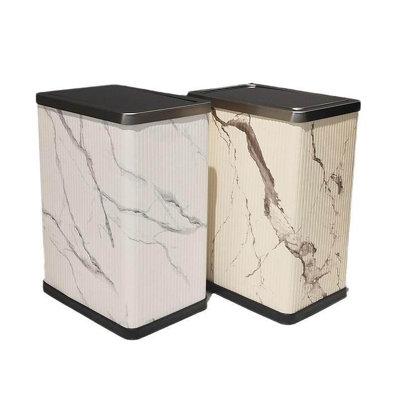 摇盖式垃圾桶家用客厅卧室卫生间新中式高档皮革窄缝不锈钢纸篓