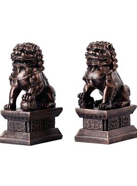 新中式透明金箔狮子摆件样板间书房玄关博古架桌面动物书挡装饰品