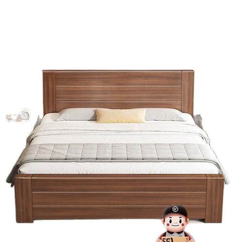 全实木床家用1米8双人床简约出租房用1米5储物床加厚1米2单人床架