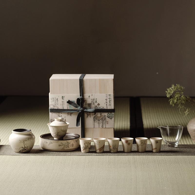 草JS灰建水陶瓷茶洗渣缸水木盂盖日式家茶用盖碗带茶具壶承干泡台