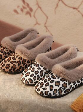 Leopard Print Cotton Shoes Thick-soled Thick Velvet Embroide