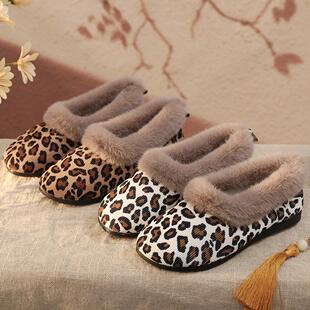 Leopard Print Cotton Shoes Thick-soled Thick Velvet Embroide