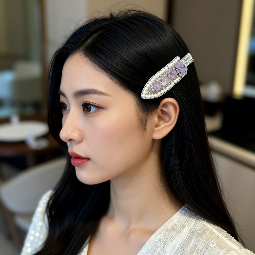 轻奢水晶新款气质女刘海夹侧边发夹满钻前额碎发无痕夹子头饰发卡