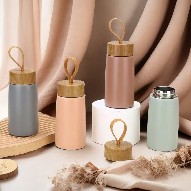 2025新款日式304不锈钢木纹保温随行杯轻巧便携真空礼品保温杯