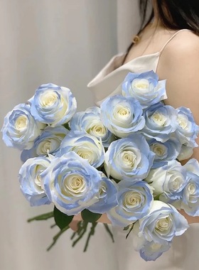 2025手工碎冰蓝玫瑰仿真花艺四季装饰客厅卧室摆件时尚插花