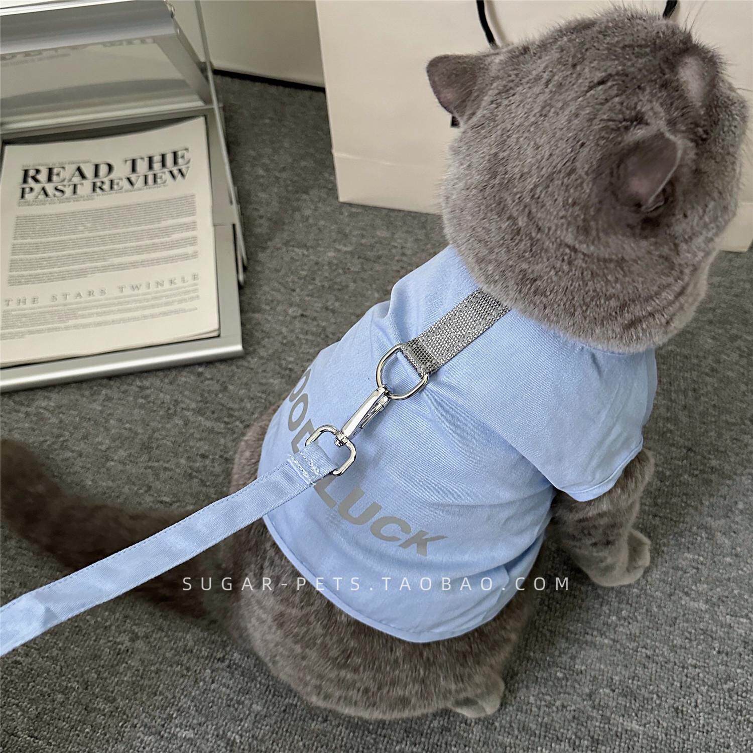 拍照会反光牵引绳胸背~狗狗猫咪衣服夏季薄款小型犬比熊泰迪博美