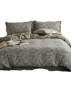 纯色提花工艺款棉质四件色织美式肌59582理感床单套床笠卉春花夏